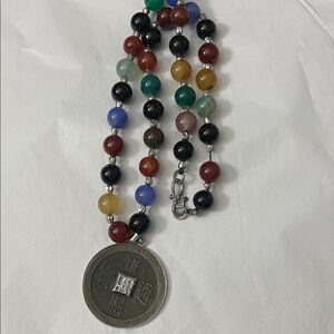 Multicolor Beaded Necklace with Coin Pendant from qvc